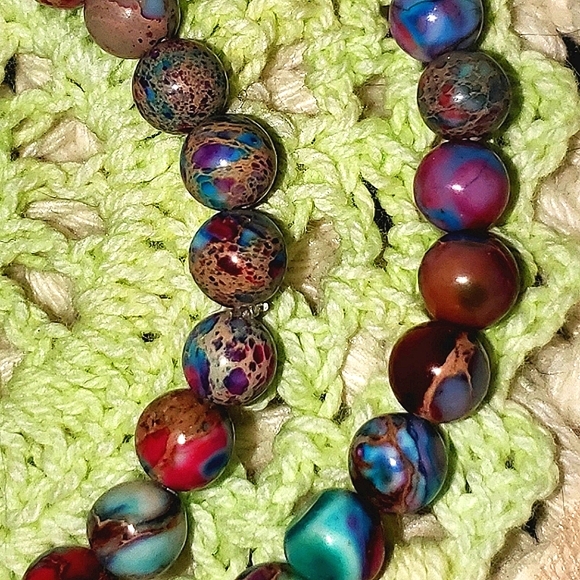 Set of 2 handmade Sea Sediment Jasper Turquoise natural stone bead bracelets. - Picture 4 of 6